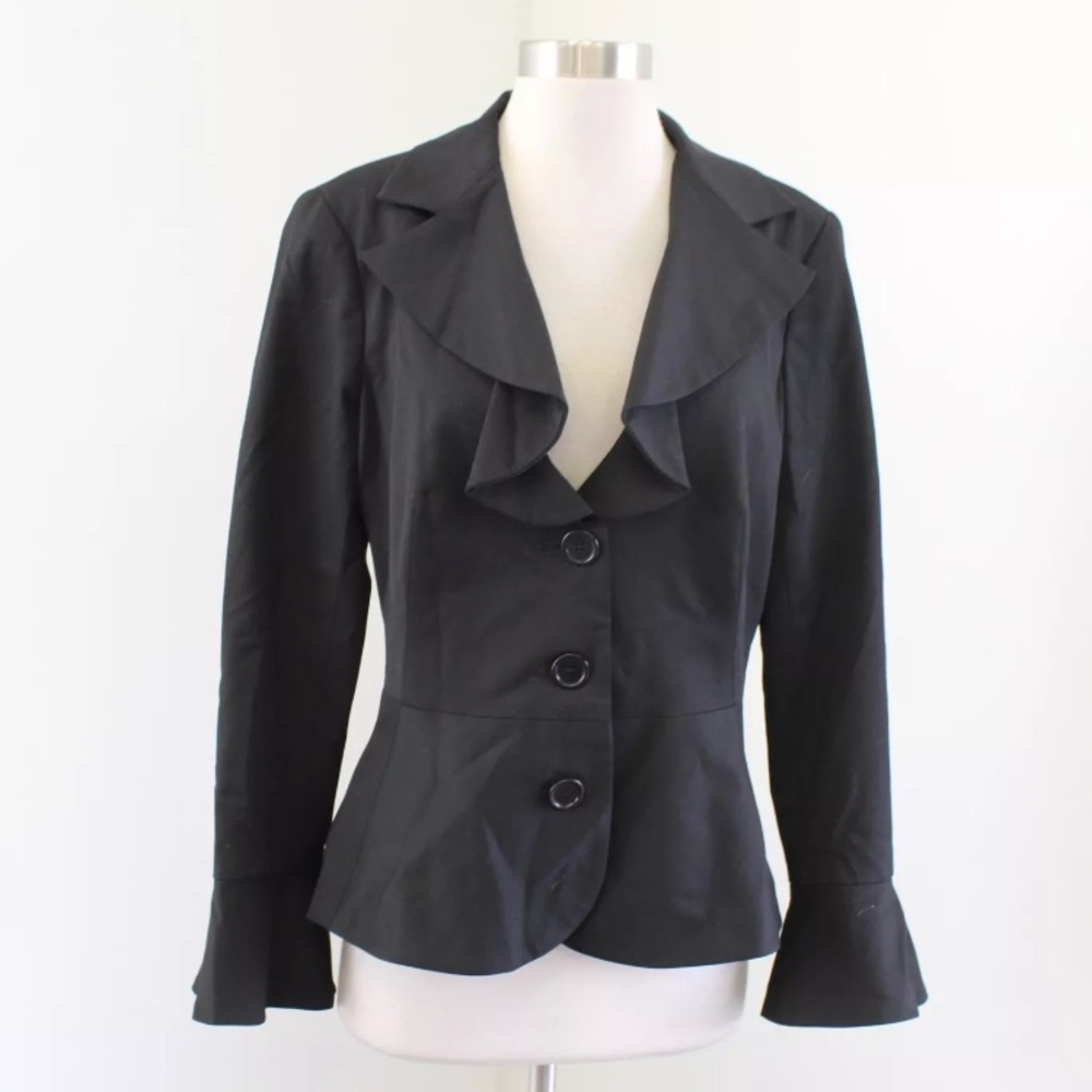 Trina Turk Black Ruffle Bell Sleeve Blazer